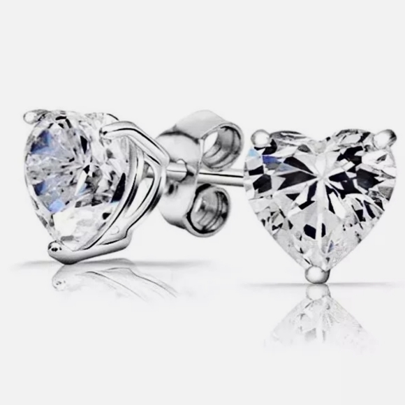 Jewelry - 925 Sterling Silver Diamond CZ Heart Stud Earrings